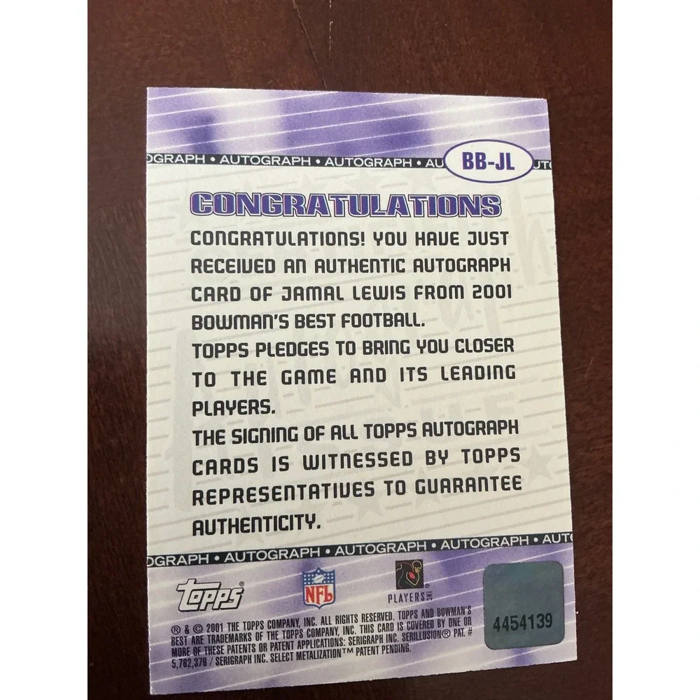 2001 Bowman's Best Jamal Lewis Certified Autograph Baltimore Ravens Card BB-JL